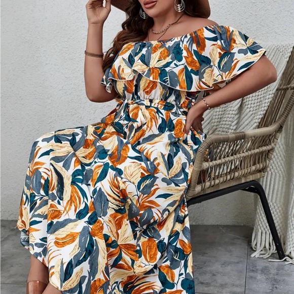Women Plus Size Bohemian Floral Summer Tropical Vacation Midi Dress 18W & 20W - Picture 5 of 9